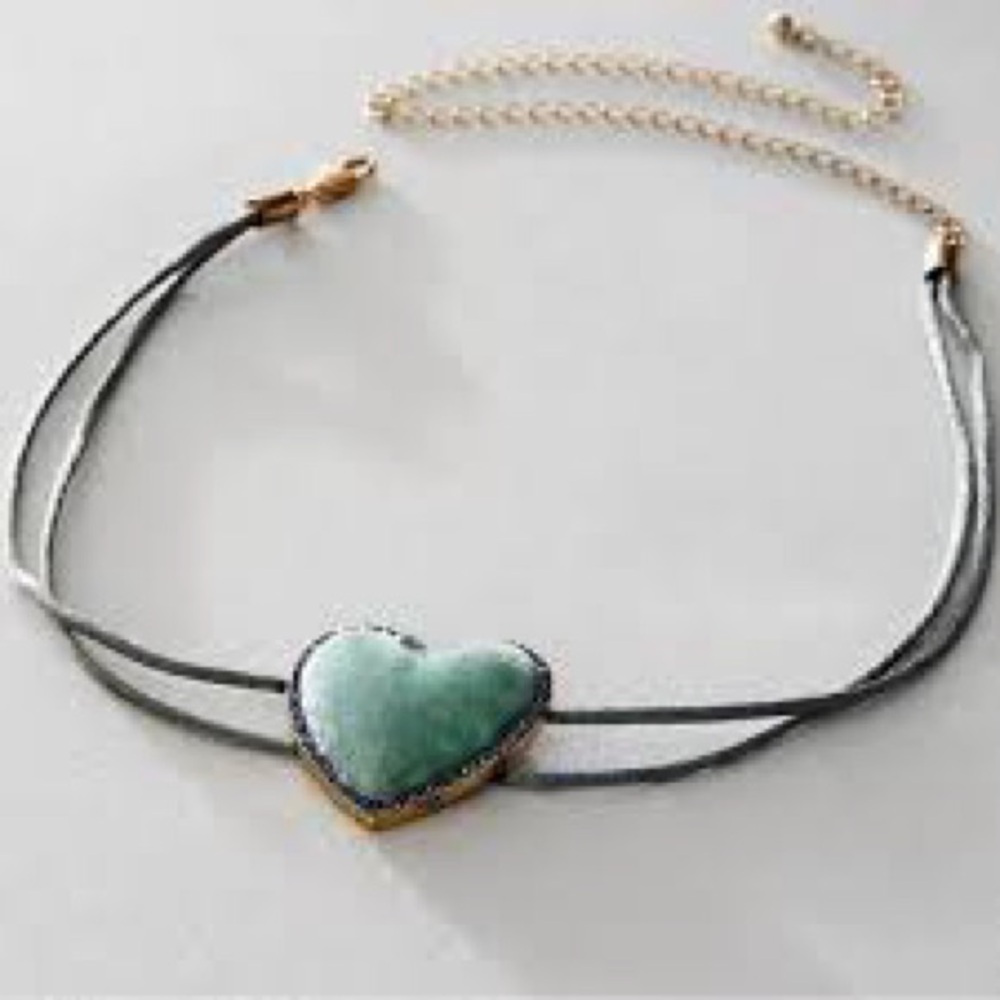 Free People Heart Pendant Necklace - Green and Gold